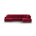 Czerwony aksamitny rozkładany narożnik ze schowkiem (prawostronny/w kształcie litery U) Kyoto – Cosmopolitan Design