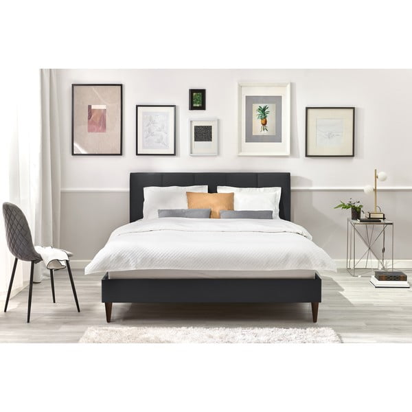 Antracytowe tapicerowane łóżko dwuosobowe ze stelażem 160x200 cm Vivara – Bobochic Paris-image-4
