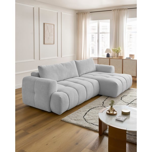 Jasnoszary rozkładany/ze schowkiem narożnik (prawostronny/z szezlongiem) Fuji – Bobochic Paris-image-1