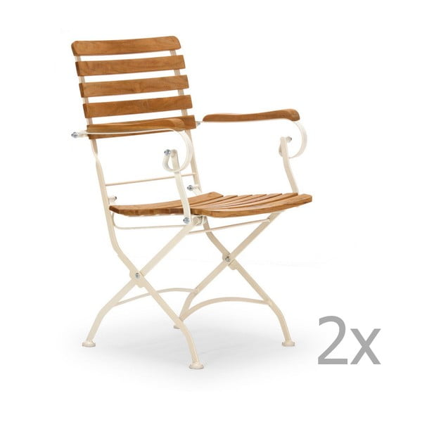Zestaw 2 białych krzeseł ogrodowych z drewna akacjowego z podłokietnikami SOB