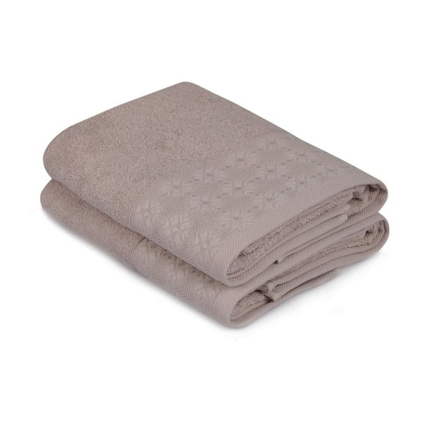 Zestaw dwóch brązowych ręczników Provence, 90x50 cm