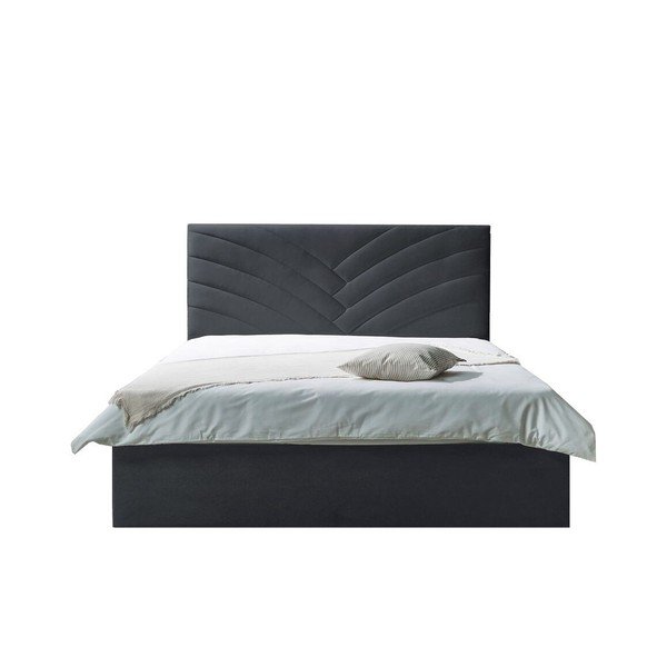Antracytowe tapicerowane łóżko dwuosobowe ze schowkiem ze stelażem 160x200 cm Palmyre – Bobochic Paris