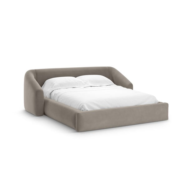 Jasnobrązowe tapicerowane łóżko dwuosobowe ze schowkiem ze stelażem 200x200 cm Campi – Cosmopolitan Design
