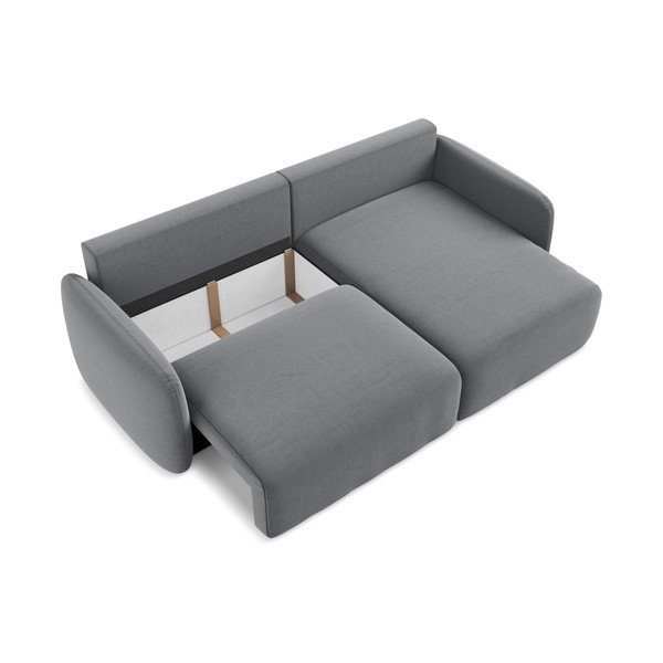 Szary aksamitny rozkładany/ze schowkiem narożnik (prawostronny/z szezlongiem) Kalena – Makamii-image-4