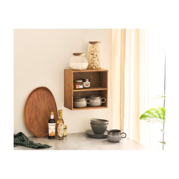 Wielopoziomowa półka z litego drewna dębowego w naturalnym kolorze 18 cm Townsville – House Nordic-image-2