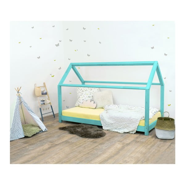 Turkusowe łóżko dziecięce z drewna świerkowego Benlemi Tery, 80x190 cm