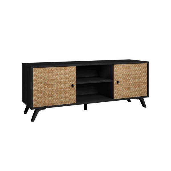 Czarna szafka pod TV w dekorze drewna egzotycznego 136x53 cm Hanoi – Marckeric-image-3