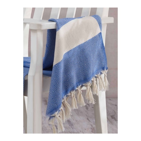 Niebiesko-biały ręcznik Hammam Elmas, 100x180 cm