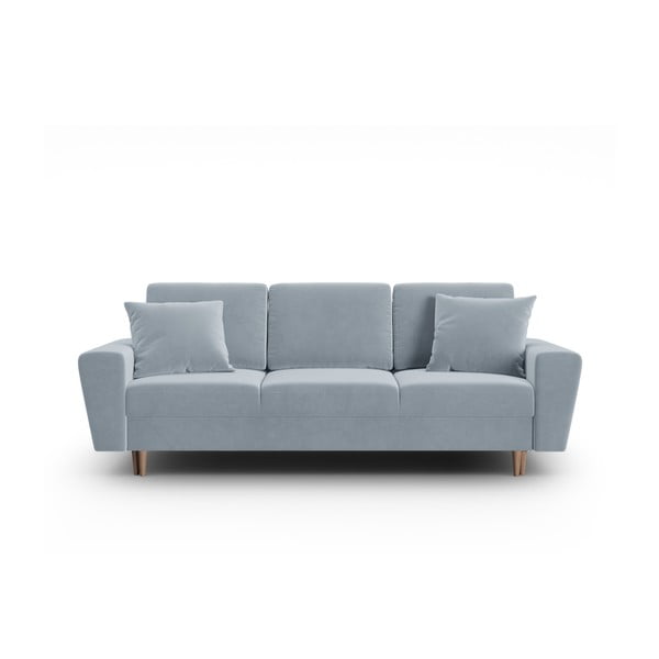 Jasnoniebieska aksamitna rozkładana sofa ze schowkiem 235 cm Kyoto – Cosmopolitan Design