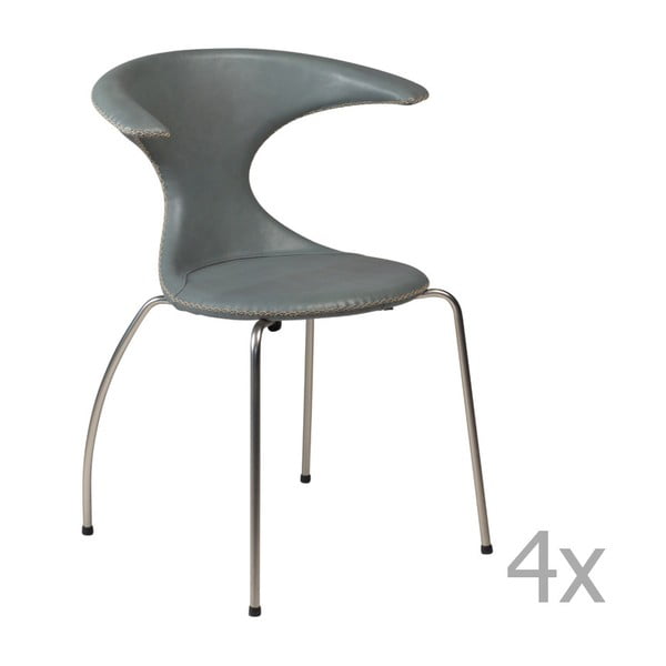 Zestaw 4 szarych krzeseł skórzanych z metalowymi nogami DAN– FORM Flair