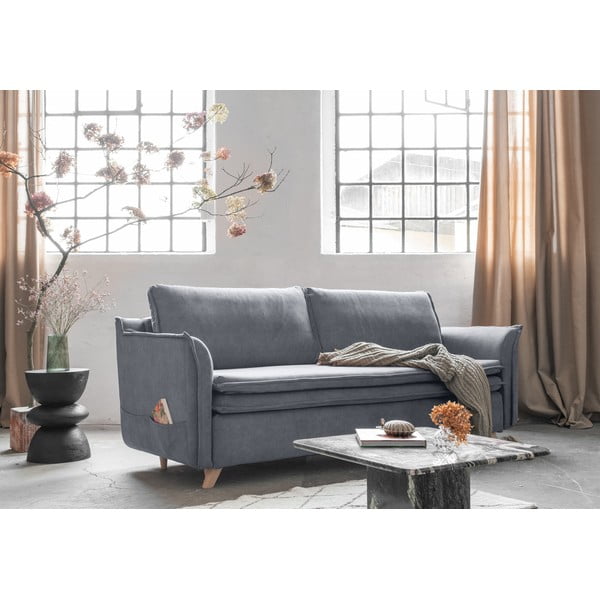 Szara aksamitna rozkładana sofa 225 cm Charming Charlie – Miuform-image-3