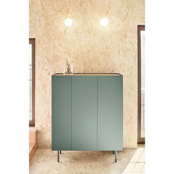 Zielona wysoka komoda w dekorze dębu 95x120 cm Arista – Teulat-image-1