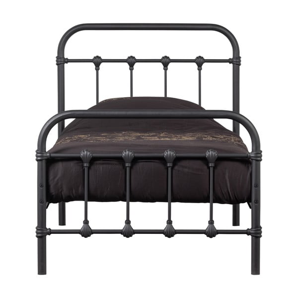 Czarne łóżko jednoosobowe ze stelażem 90x200 cm Moos – WOOOD-image-3