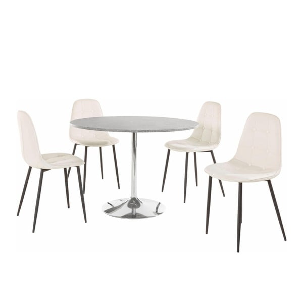 Zestaw okrągłego stołu i 4 białych krzeseł Støraa Terri Concrete