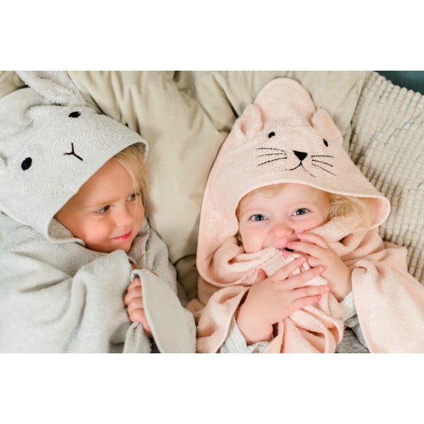 Różowy bawełniany ręcznik dziecięcy z kapturkiem Kindsgut Cat-image-1