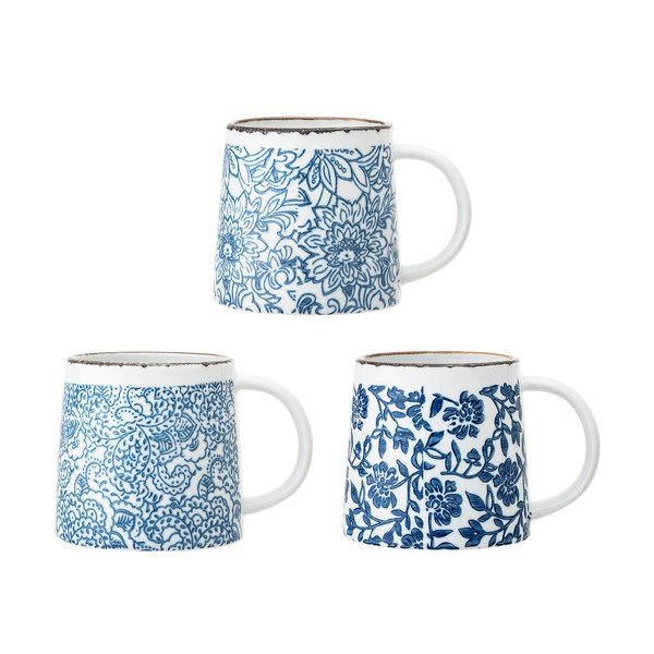 Biało-niebieskie kamionkowe kubki zestaw 3 szt. Molly – Bloomingville