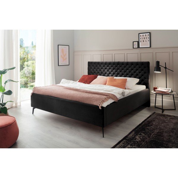 Czarne tapicerowane łóżko dwuosobowe ze schowkiem ze stelażem 180x200 cm La Maison – Meise Möbel-image-1