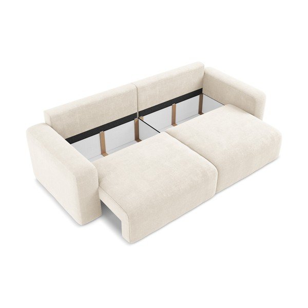 Kremowa rozkładana/ze schowkiem sofa z tkaniny szenilowej 252 cm Kona – Makamii-image-4