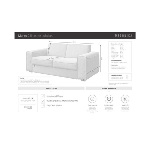 Kremowa rozkładana sofa 2-osobowa MESONICA Munro-image-4
