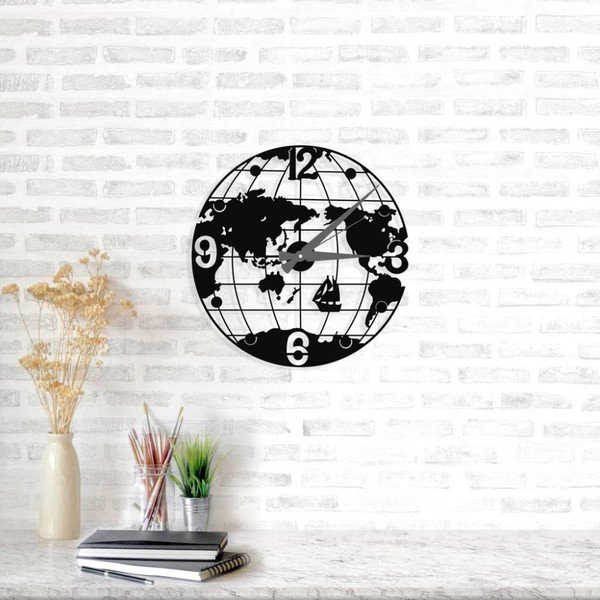 Czarny zegar ścienny Globe Clock, ⌀ 50 cm-image-1
