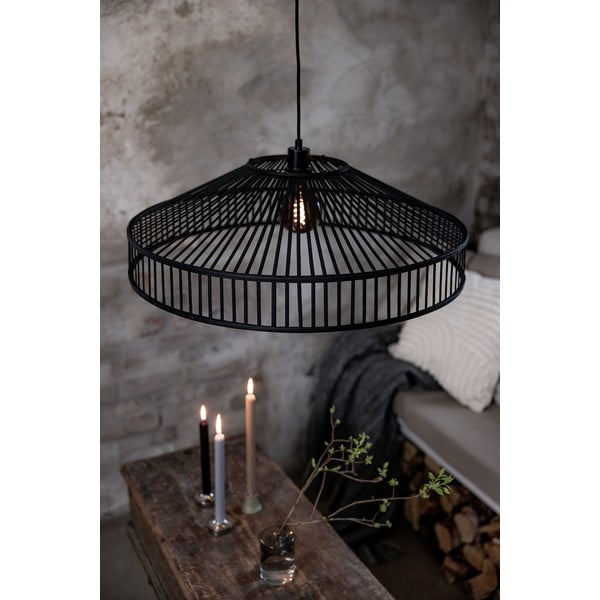 Czarna lampa wisząca z bambusowym kloszem ø 70 cm Tapa – Markslöjd-image-4