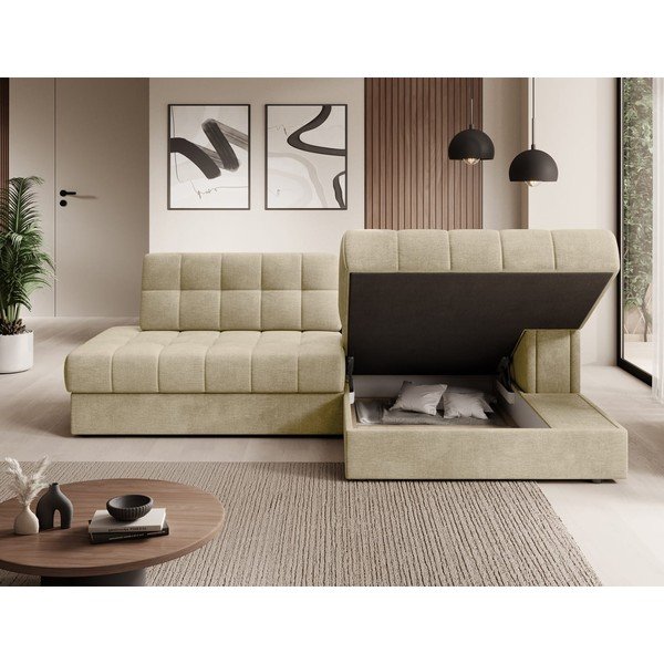 Jasnobrązowy aksamitny rozkładany narożnik (prawostronny/z szezlongiem) Blezalt – ELTAP-image-4