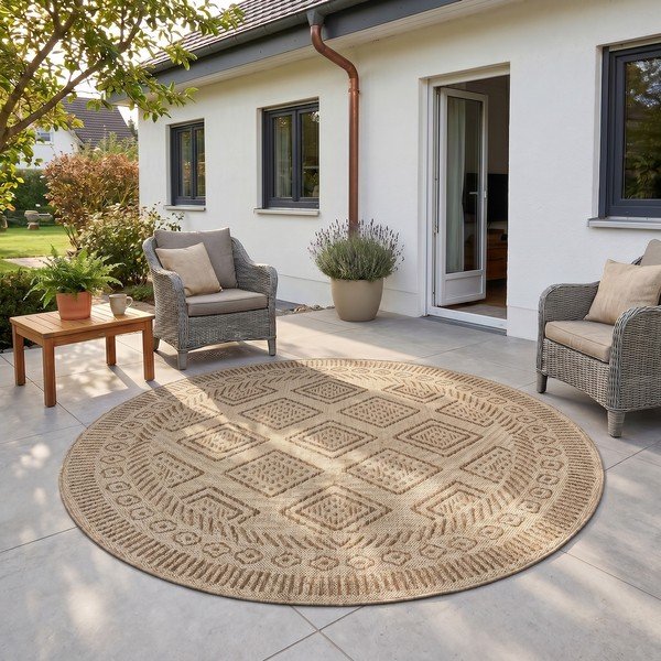 Beżowy okrągły dywan odpowiedni na zewnątrz ø 160 cm Mira 1452 – Ayyildiz Carpets-image-1