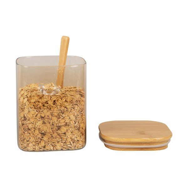 Brązowy szklany pojemnik z drewnianą pokrywką i łyżką PT LIVING Canister, wys. 13 cm-image-2