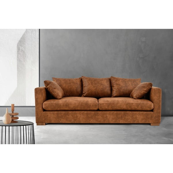 Koniakowa sofa z imitacji skóry 225 cm Hamburg – Scandic-image-1