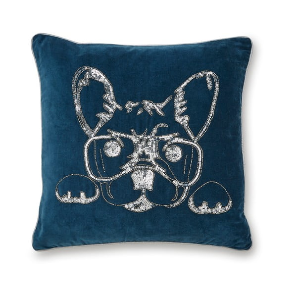Niebieska bawełniana poduszka dekoracyjna Cooksmart ® French Bulldog, 50x50 cm