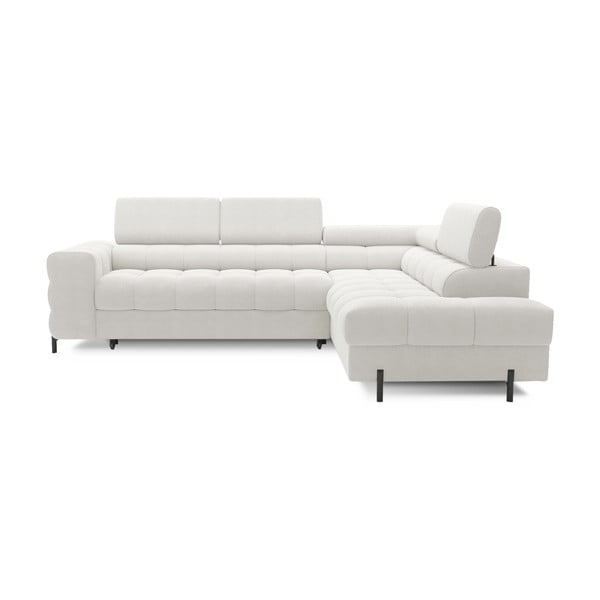 Kremowy rozkładany/ze schowkiem narożnik z materiału bouclé (prawostronny/w kształcie litery L) Ferucce – ELTAP