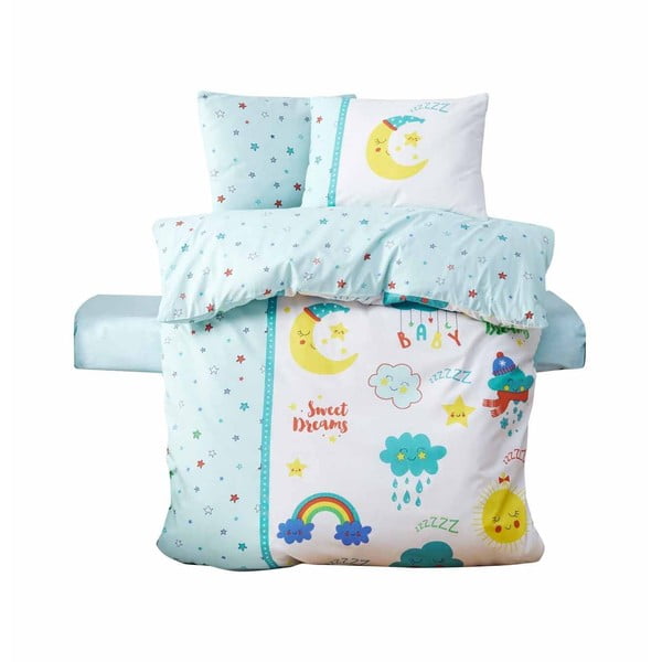 Biało-miętowa pościel dziecięca do łóżeczka z bawełny renforcé z prześcieradłem/4-częściowa 100x150 cm – Mijolnir