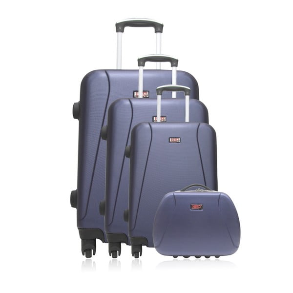 Komplet 3 niebieskich walizek na kółkach i kuferka na kosmetyki Hero Lanzarote-C