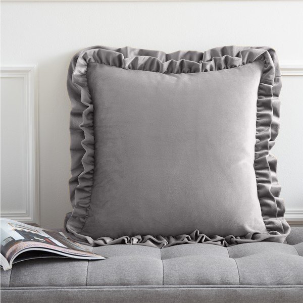Aksamitna poduszka dekoracyjna 43x43 cm Velvet Double Frill – Catherine Lansfield-image-1