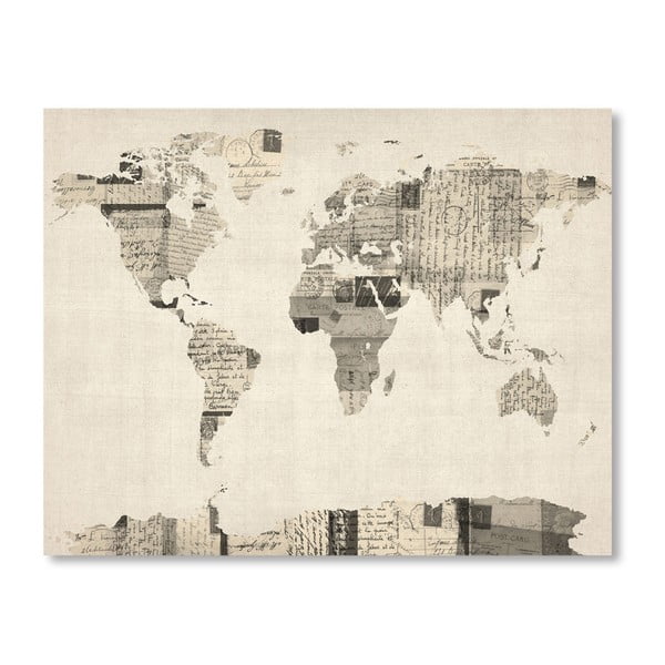 Plakat z szarą mapą świata Americanflat Alphabets, 60x42 cm