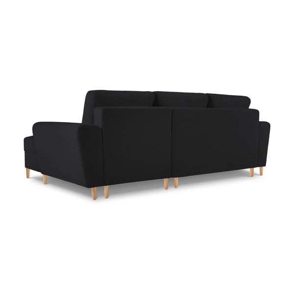 Czarny rozkładany narożnik ze schowkiem z materiału bouclé (prawostronny/z szezlongiem) Kyoto – Cosmopolitan Design-image-4