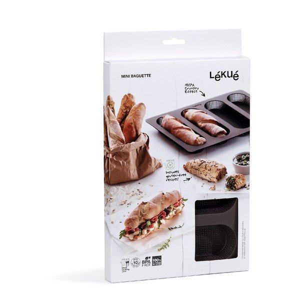 Czarna silikonowa forma z 4 przegródkami do pieczenia bagietek Lékué-image-4