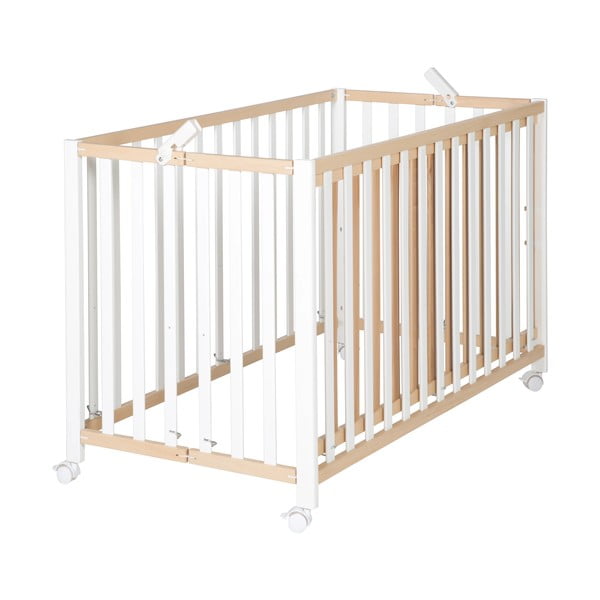Biało-naturalne łóżeczko na kółkach 60x120 cm Fold up – Roba-image-2