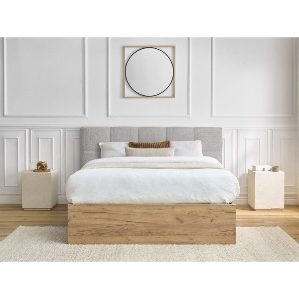 Szare tapicerowane tapicerowane/z płyty wiórowej łóżko dwuosobowe ze schowkiem ze stelażem 160x200 cm Kumo – Bobochic Paris-image-4