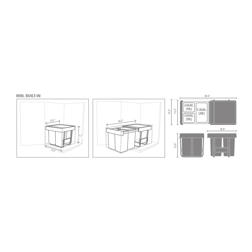 Miętowo-ciemnoszary plastikowy kosz na śmieci do segregacji odpadów do zabudowy 40 l Sort&Go – Brabantia (zdjęcie 7)