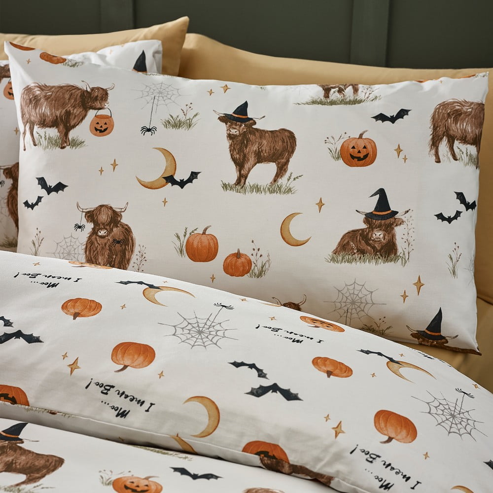 Szarobeżowa pościel jednoosobowa 135x200 cm Halloween Highland Cow – Catherine Lansfield (zdjęcie 4)
