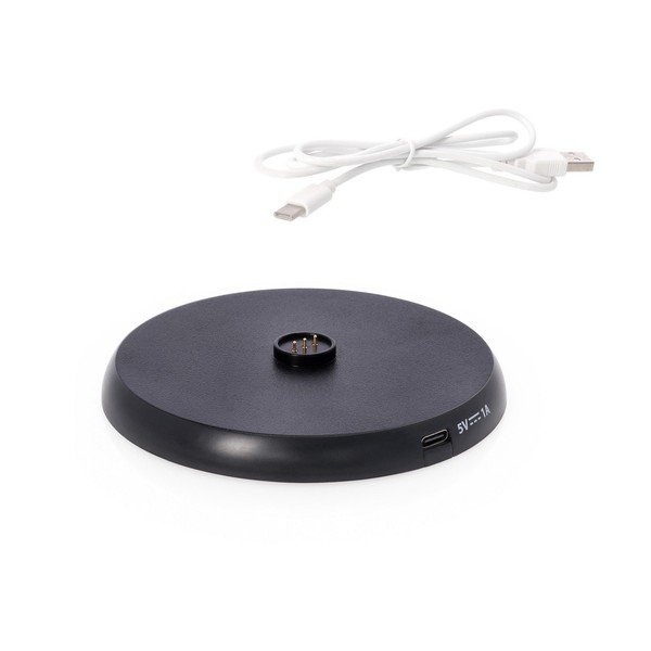 Niebieska metalowa lampa stołowa LED ze ściemniaczem/z ładowarką bezprzewodową z plastikowym kloszem (wysokość 33 cm) Esprit – Bizzotto-image-3