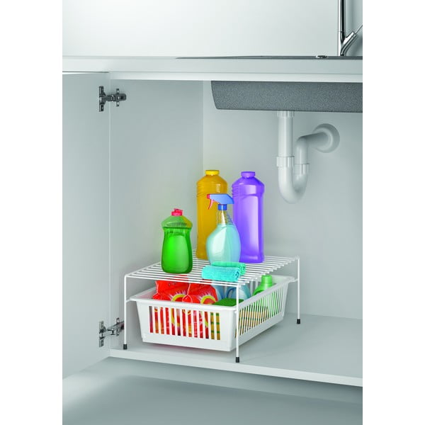 Biała dodatkowa półka ze stali nierdzewnej ze schowkiem Metaltex Dino-image-3