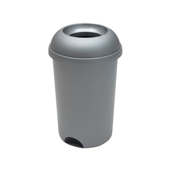 Szary kulatý kosz na śmieci s otevřeným víkem Addis, wys. 65 cm