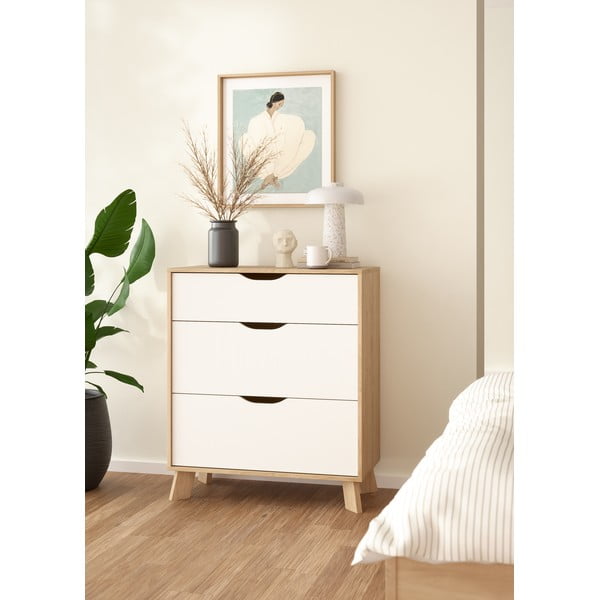 Biało-naturalna komoda w dekorze dębu 79x92x40 cm Ikast – Tvilum-image-3