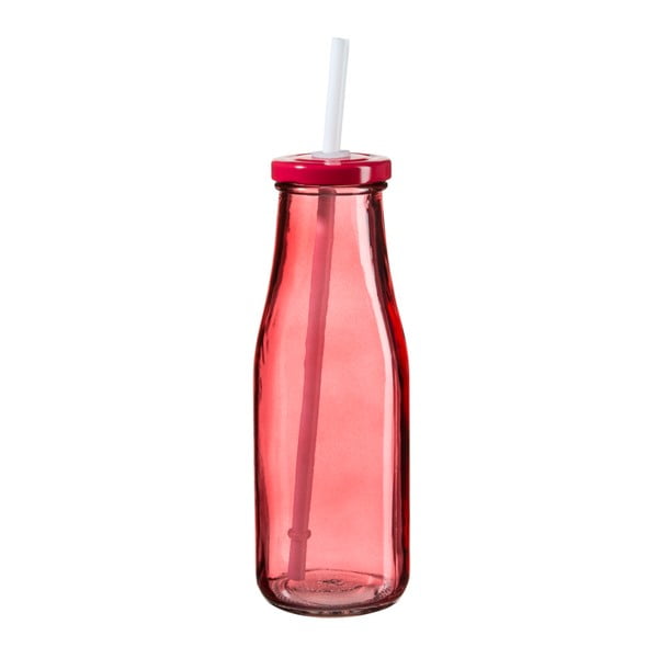 Czerwona butelka z wieczkiem i słomką SUMMER FUN II, 440 ml