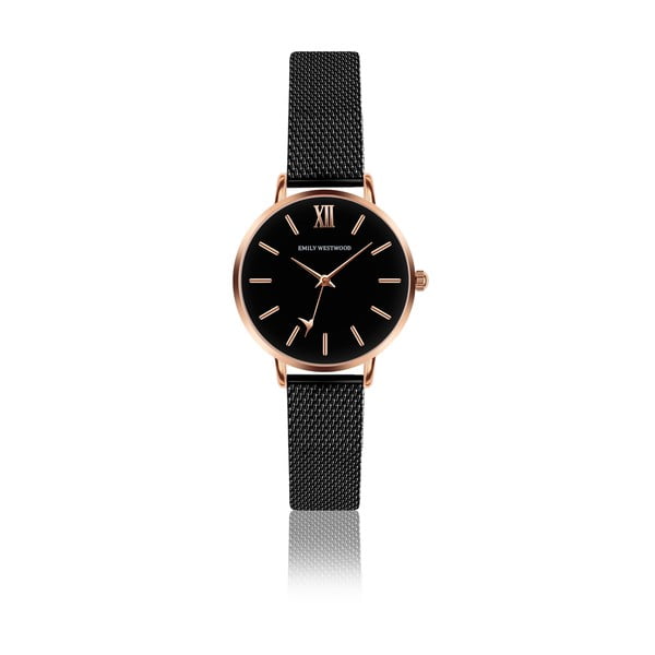 Czarny damski zegarek z paskiem ze stali nierdzewnej Emily Westwood Estrella