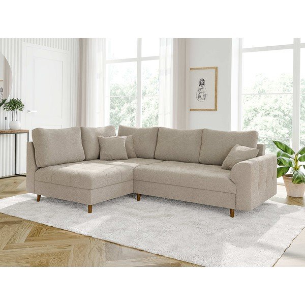 Beżowy narożnik z materiału bouclé (lewostronny/w kształcie litery L) Ariella – Ropez-image-3