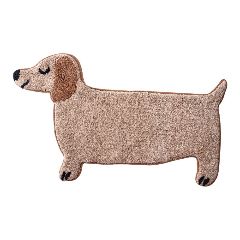 Beżowy tekstylny dywanik łazienkowy 47x80 cm Sausage Dog – Sass & Belle