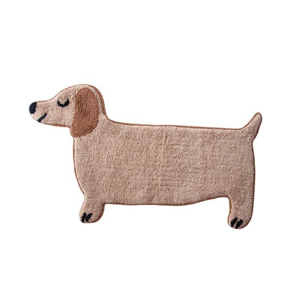 Beżowy tekstylny dywanik łazienkowy 47x80 cm Sausage Dog – Sass & Belle